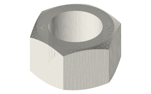 Hex nuts, M10 to M24 (ISO 4032 / DIN 934), isometric render of a generated part
