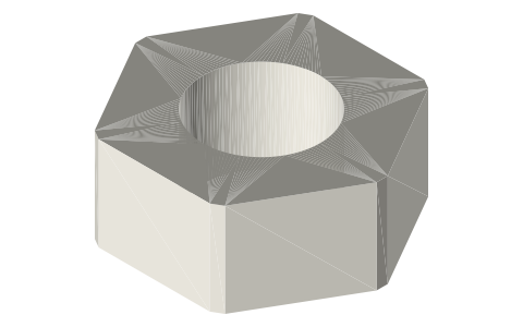 Hex nuts, M2–M8 (ISO 4032), isometric render of a generated part