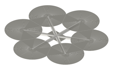 Hexacopter, isometric render of a generated part
