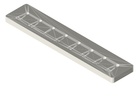 Hole gauges for Ø3, Ø5 and Ø8 (0.1 mm steps), isometric render of a generated part