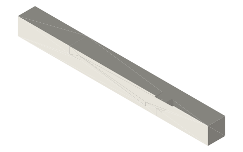 Hooked scarf joint (okkake tsugi), isometric render of a generated part