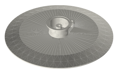 HTD cold caps: 10 in tri-clamp caps with a 2 in ferrule at the centre, isometric render of a generated part