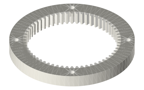 Internal (ring) gear, module 1, 60 teeth, Ø80, isometric render of a generated part