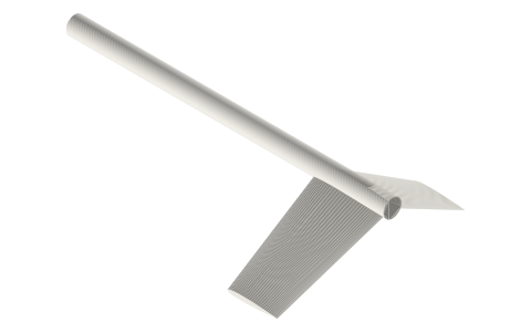 Inverted V-tail (anhedral V), isometric render of a generated part