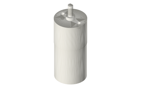 JGA25-370 gearmotor: Ø25 gearbox on a 370 can, Ø4 D-shaft, isometric render of a generated part