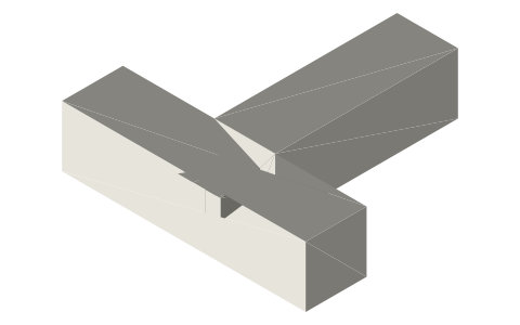 Jigoku hozo (hidden wedged tenon), isometric render of a generated part
