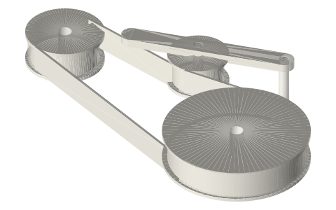 Jockey (tightening) pulley engaging a slack belt, isometric render of a generated part