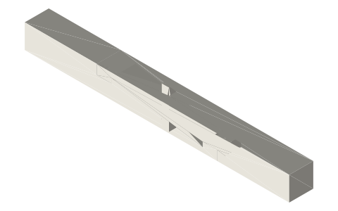 Kanawa tsugi (keyed hooked splice), isometric render of a generated part