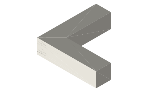 Keyed mitre joint (feather keys), isometric render of a generated part