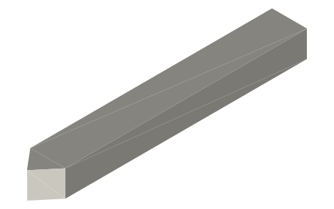 Knife-edge cam follower, 8 × 6 mm, 60 long, isometric render of a generated part