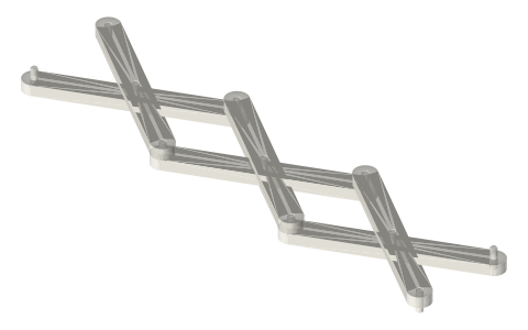 Lazy tongs (three-cell scissor linkage), isometric render of a generated part