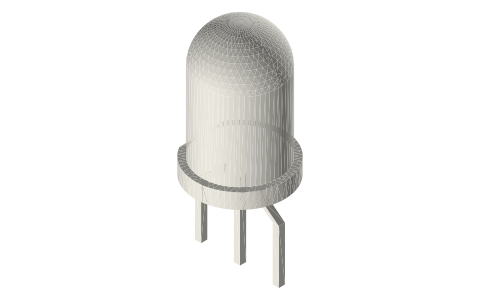 Through-hole LEDs: 3, 5, 8, 10 mm, flat-top, rectangular, RGB, isometric render of a generated part