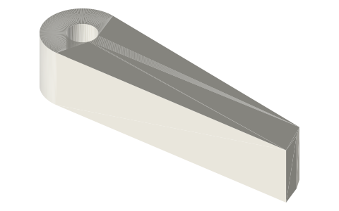 Pawl for the 24-tooth Ø40 ratchet, pivot to nose 26.87 mm, isometric render of a generated part
