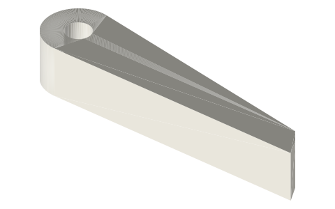Pawl for the 24-tooth Ø40 ratchet, pivot to nose 30.89 mm, isometric render of a generated part