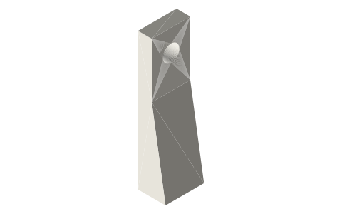 Lewis side wedge 5 → 10 × 14 × 50, Ø6 pin hole, isometric render of a generated part