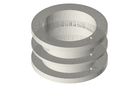 Linear alternator bobbin: Ø37 bore, two 10 mm bays, isometric render of a generated part