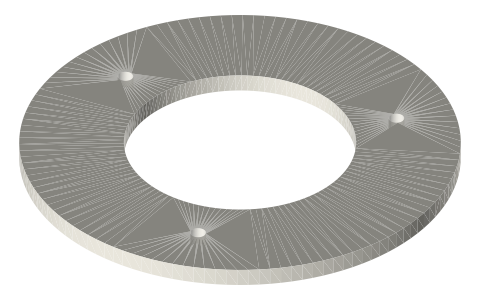 Linear alternator cap ring, Ø96 and Ø116, isometric render of a generated part