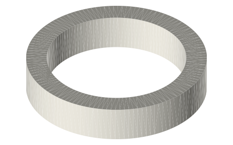 Linear alternator coil Ø50 × 10 (≈ 314 turns), isometric render of a generated part