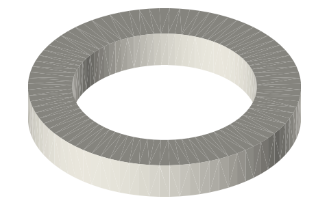 Linear alternator stator outside a 2 in tube: laminated two-tooth stator, one coil, isometric render of a generated part