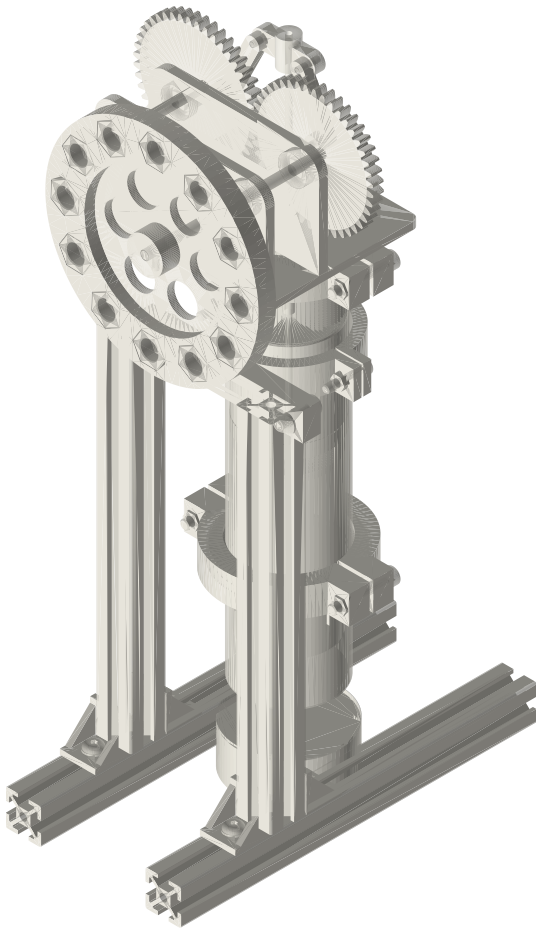 Build list: Beta Stirling, rhombic drive, 2 in tri-clamp, isometric render of a generated part