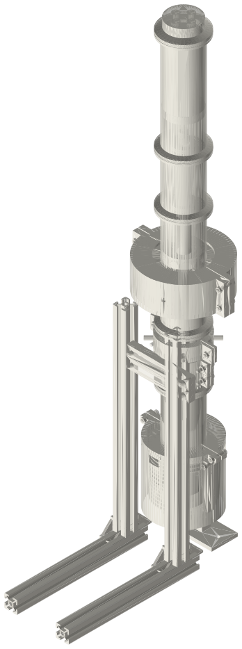Build list: Free-piston Stirling generator, 2 in tri-clamp (pressurised, linear alternator), isometric render of a generated part