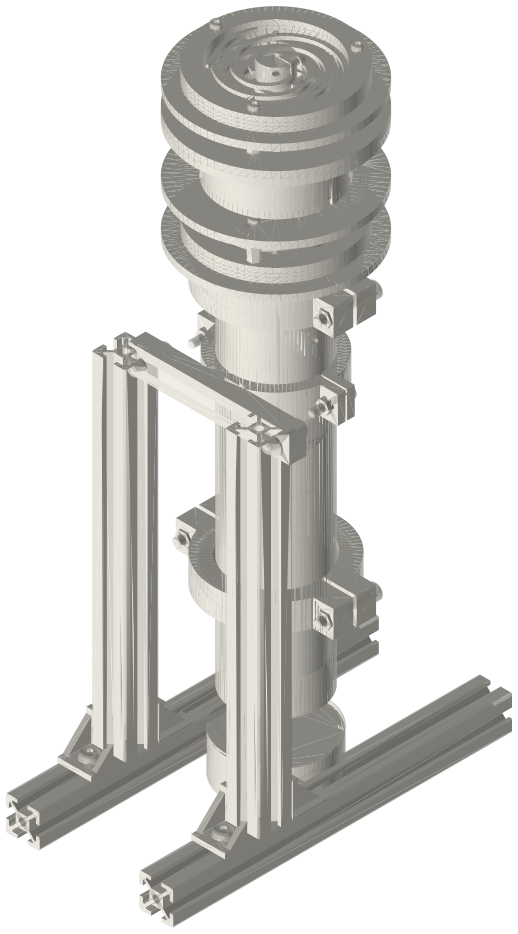 Build list: Free-piston Stirling, 2 in tri-clamp (flexure-suspended), isometric render of a generated part