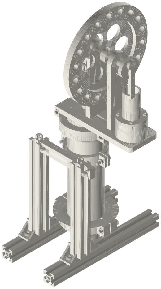 Build list: Gamma Stirling, 2 in tri-clamp, isometric render of a generated part