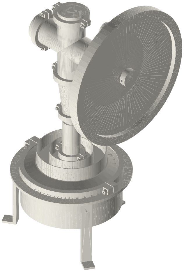 Build list: HTD engine, 10 in tri-clamp (high-temperature-differential flat engine), isometric render of a generated part