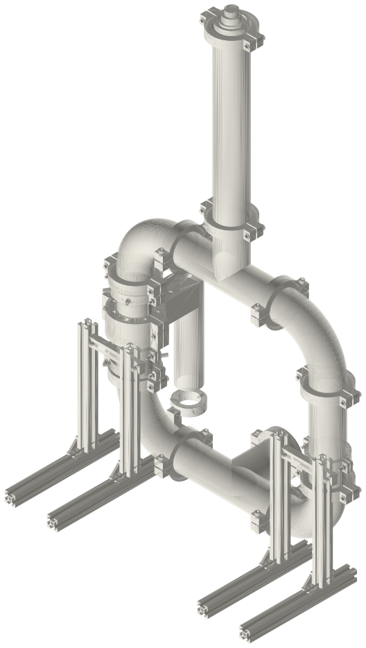 Build list: Thermoacoustic traveling-wave loop, 2 in tri-clamp, isometric render of a generated part