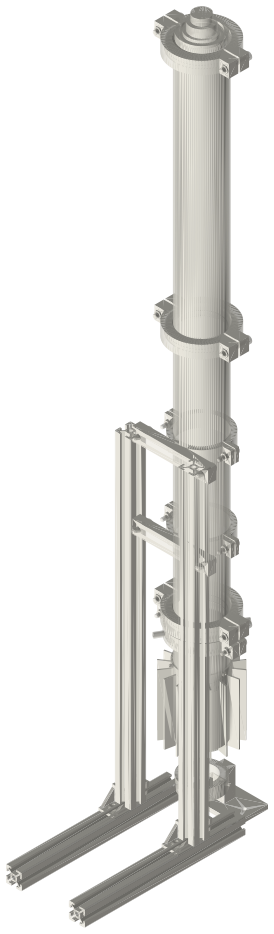 Build list: Thermoacoustic standing-wave engine, half-wave, propane, 2 in tri-clamp, isometric render of a generated part