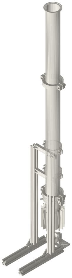 Build list: Thermoacoustic standing-wave engine, quarter-wave, finned hot head, 2 in tri-clamp, isometric render of a generated part