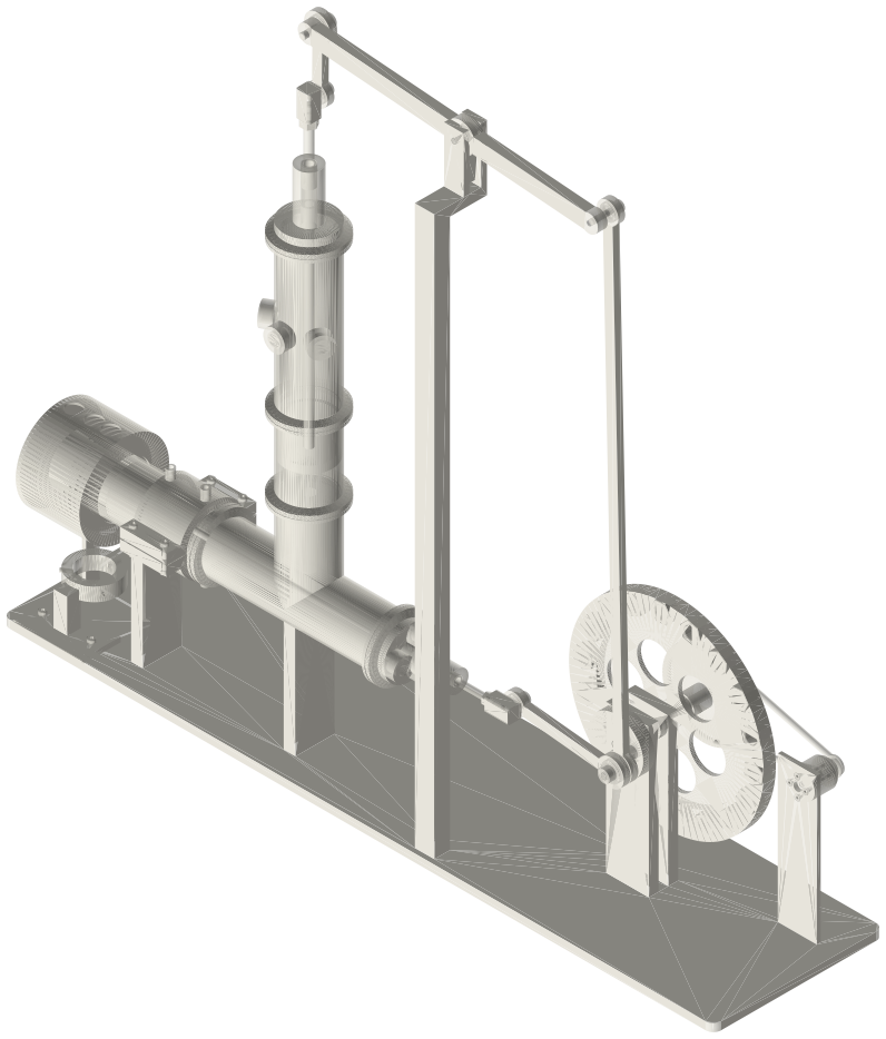 Build list: Tri-clamp walking-beam gamma generator, 2 in, chargeable, isometric render of a generated part