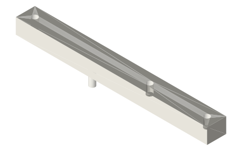 Load bar 100 × 10 × 8 with 3 rope sockets and a weight stem, isometric render of a generated part