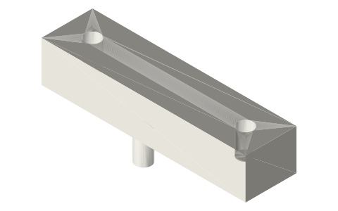 Load bar 40 × 10 × 8 with 2 rope sockets and a weight stem, isometric render of a generated part