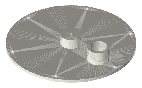 LTD (low-temperature differential, coffee-cup) Stirling kit: plates, chamber ring, displacer, top plate with syringe cylinder, isometric render of a generated part