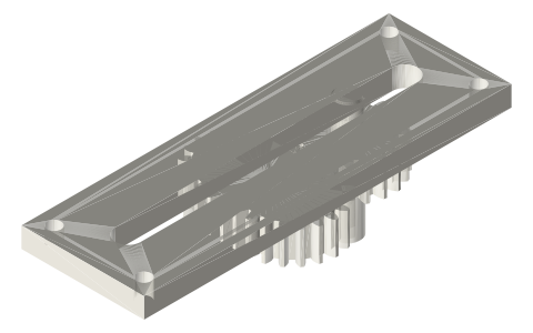 Oblong endless rack and pinion (mangle rack), isometric render of a generated part