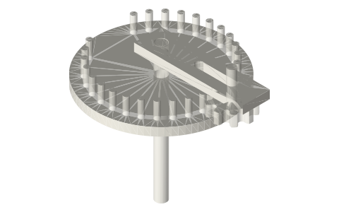 Mangle wheel and pinion: continuous rotation to reciprocating rotation, isometric render of a generated part