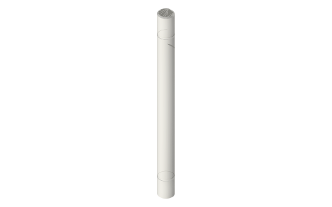 Metric shafts Ø3 to Ø10 with D-flats and clip grooves, isometric render of a generated part
