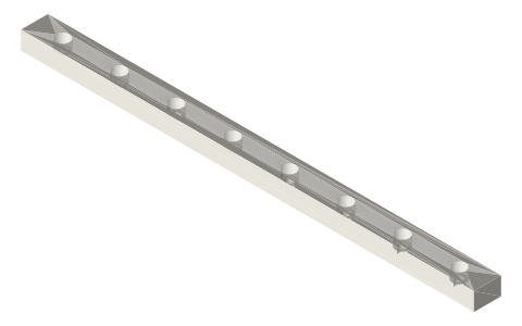 MGN9, MGN12 and MGN15 rails, 150 to 400 mm, isometric render of a generated part