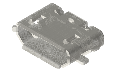 Micro-USB (Molex 47346) and Mini-USB (Lumberg 2486) receptacles, isometric render of a generated part