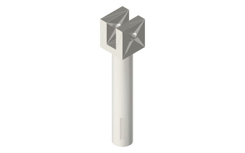 Displacer-rod clevis for a Ø2 rod, pin 51.5 up, isometric render of a generated part