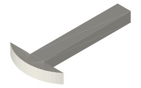 Mushroom (curved-face) cam follower, R25 face, 8 mm stem, isometric render of a generated part