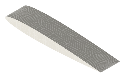 NACA 0009 airfoil, isometric render of a generated part