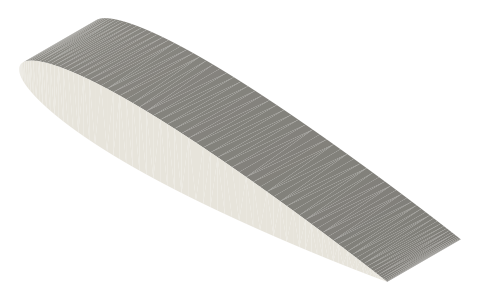 NACA 0015 airfoil, isometric render of a generated part