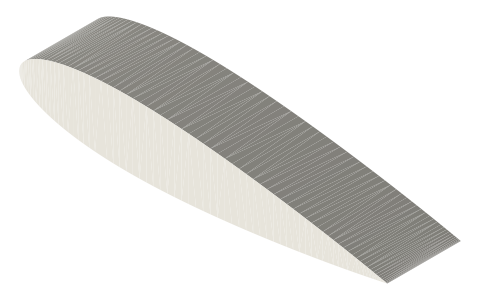 NACA 0018 airfoil, isometric render of a generated part