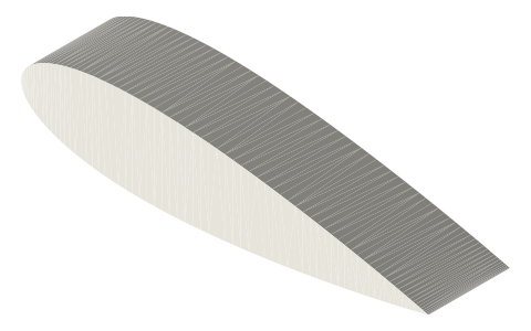 NACA 0021 airfoil, isometric render of a generated part