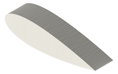 NACA 0024 airfoil, isometric render of a generated part