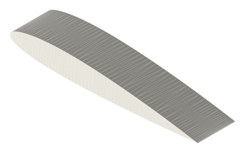 NACA 1412 airfoil, isometric render of a generated part