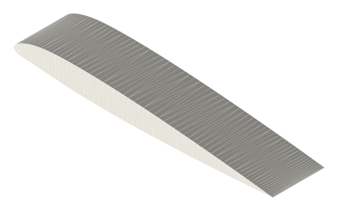 NACA 23009 airfoil, isometric render of a generated part