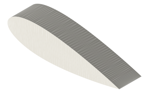 NACA 23024 airfoil, isometric render of a generated part